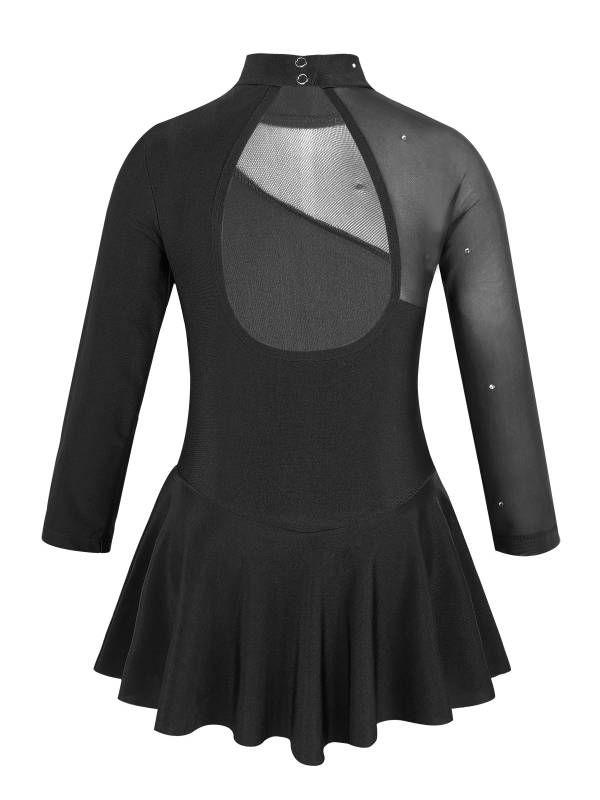 Kids Girls Long Sleeves Tulle Ice Skating Roller Skating Leotard Dress thumb