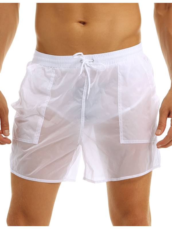 Men Solid Color Quick Dry Beach Swim Shorts with Built-in Briefs thumb