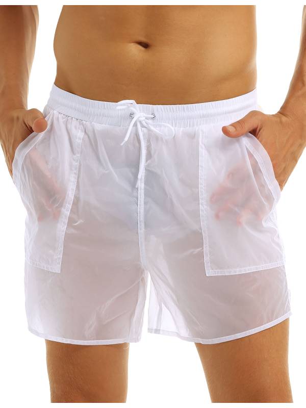 Men Solid Color Quick Dry Beach Swim Shorts with Built-in Briefs thumb