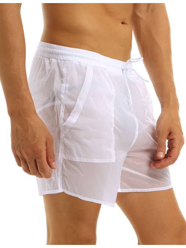 Men Solid Color Quick Dry Beach Swim Shorts with Built-in Briefs thumb