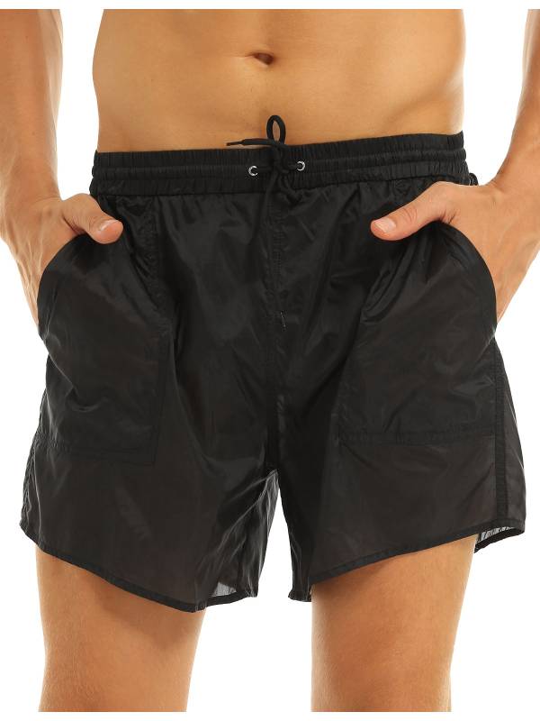 Men Solid Color Quick Dry Beach Swim Shorts with Built-in Briefs thumb