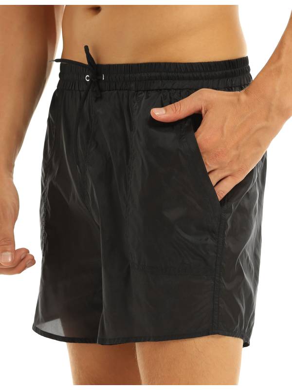 Men Solid Color Quick Dry Beach Swim Shorts with Built-in Briefs thumb