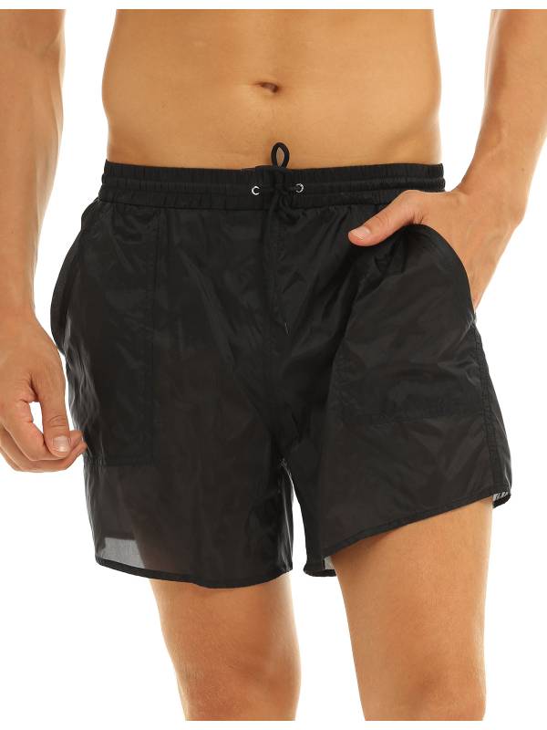 Men Solid Color Quick Dry Beach Swim Shorts with Built-in Briefs thumb