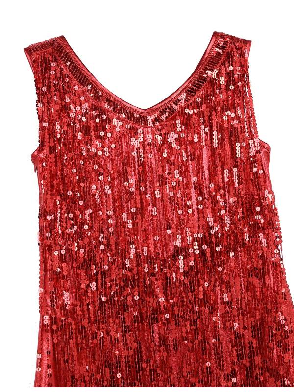 Women Sleeveless Sequin Tassels Ballroom Latin Dance Dress thumb