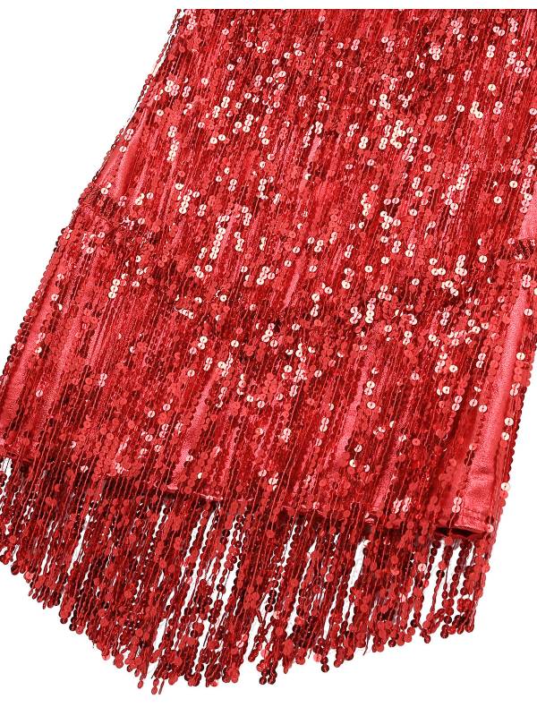 Women Sleeveless Sequin Tassels Ballroom Latin Dance Dress thumb