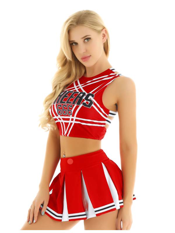 Women Sleeveless Backless Crop Top with Pleated Skirt Cheerleader Sets thumb