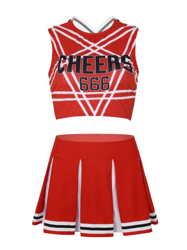 Women Sleeveless Backless Crop Top with Pleated Skirt Cheerleader Sets thumb