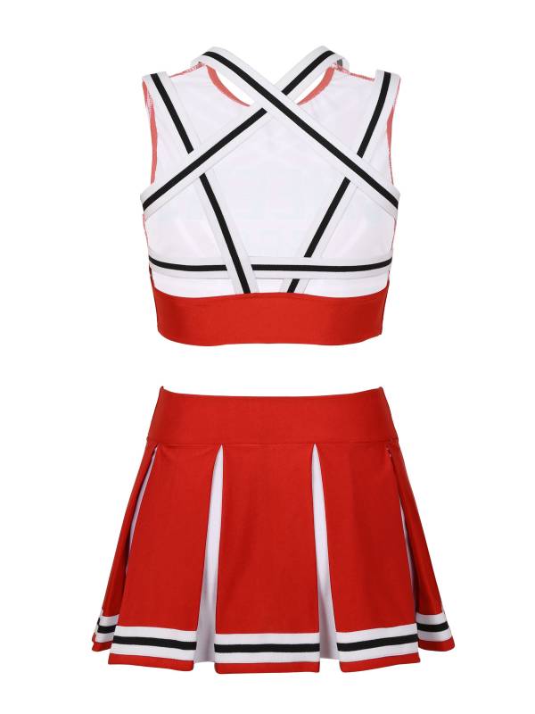 Women Sleeveless Backless Crop Top with Pleated Skirt Cheerleader Sets thumb