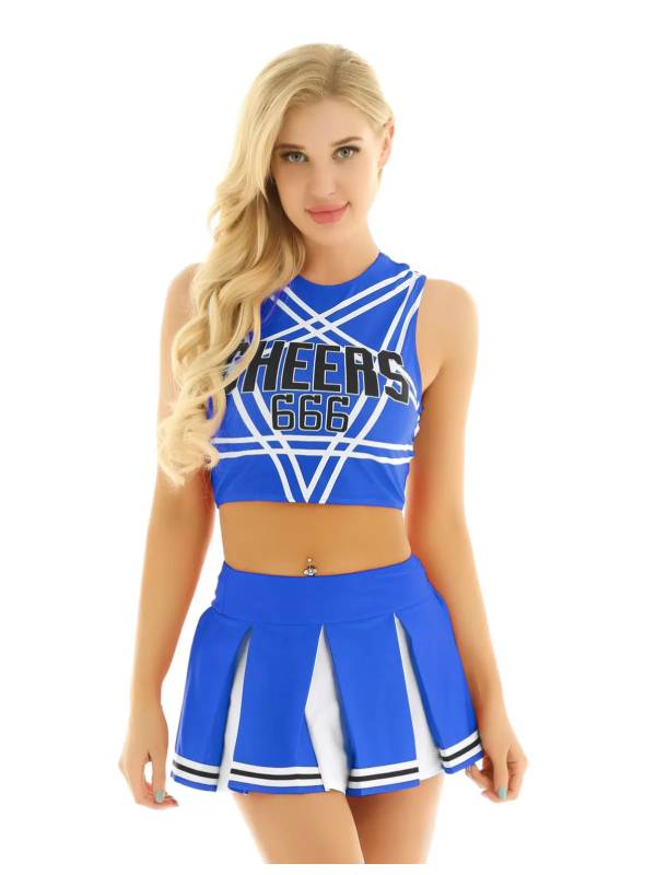 Women Sleeveless Backless Crop Top with Pleated Skirt Cheerleader Sets thumb