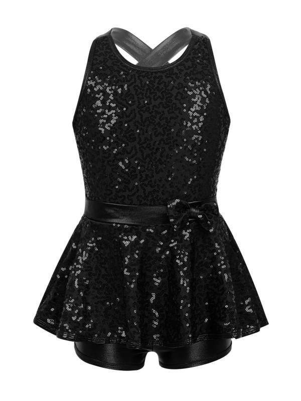 Kids Girls Backless Sequined Bowknot Jazz Tap Dance Leotard Dress thumb