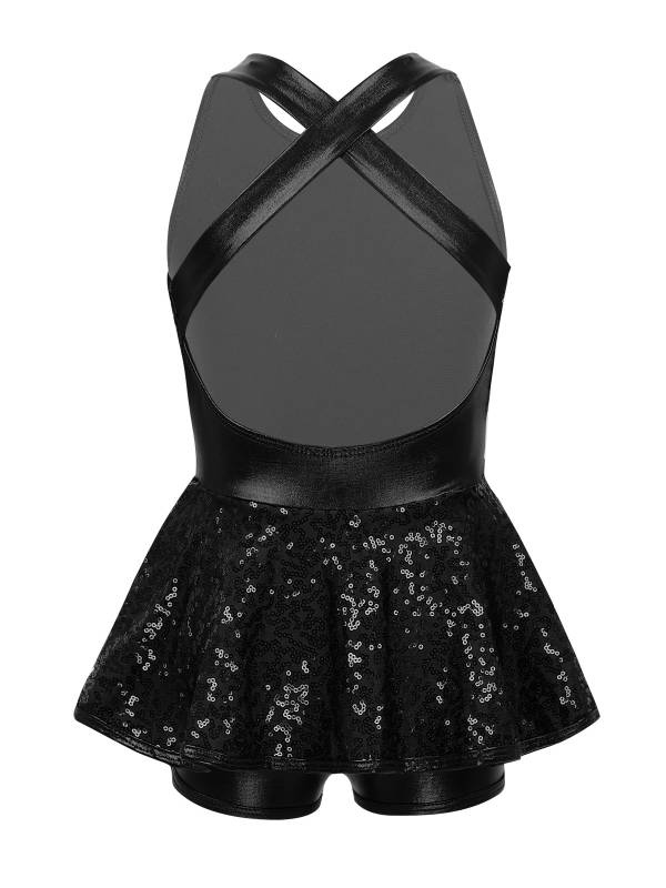 Kids Girls Backless Sequined Bowknot Jazz Tap Dance Leotard Dress thumb