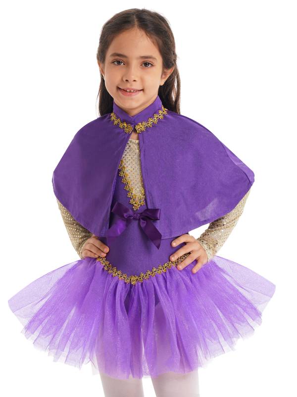 Kids Girls Sleeveless Sequin Mesh Tutu Dress with Cape Halloween Showman Costume thumb