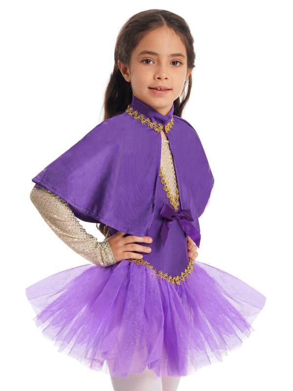 Kids Girls Sleeveless Sequin Mesh Tutu Dress with Cape Halloween Showman Costume thumb