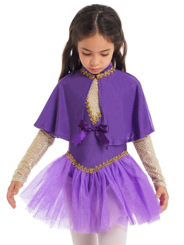 Kids Girls Sleeveless Sequin Mesh Tutu Dress with Cape Halloween Showman Costume thumb