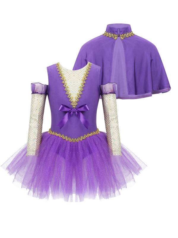 Kids Girls Sleeveless Sequin Mesh Tutu Dress with Cape Halloween Showman Costume thumb