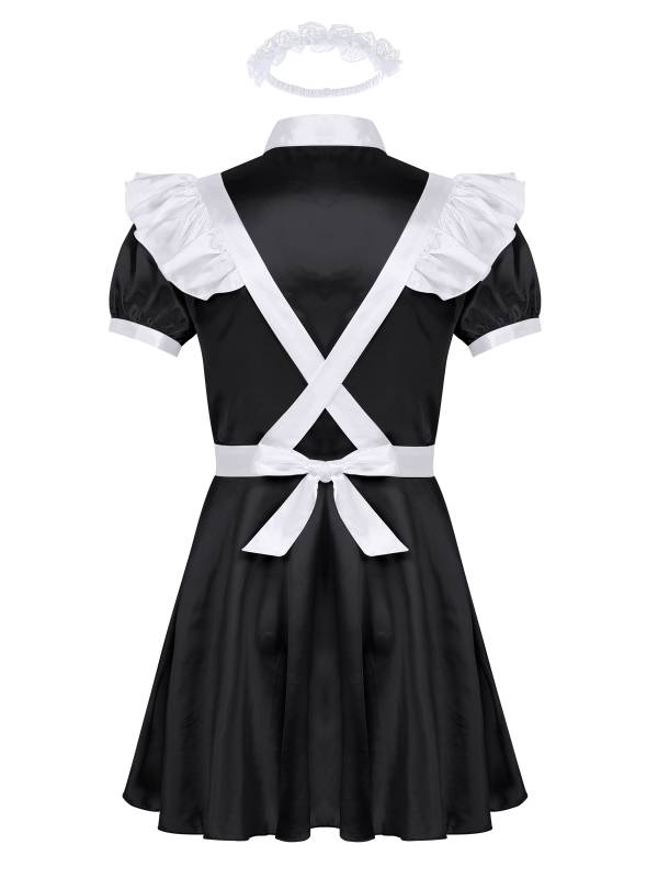 Men Puff Sleeve Dress with Apron and Headband Sissy Maid Cosplay Costumes thumb