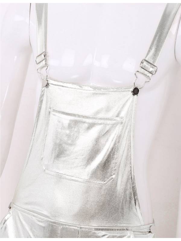 Men Shiny Metallic Adjustable Wide Shoulder Straps Overall thumb