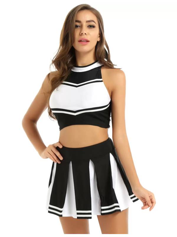 Women 2Pcs Cheerleading Costume Crop Top with Mini Pleated Skirt Set thumb