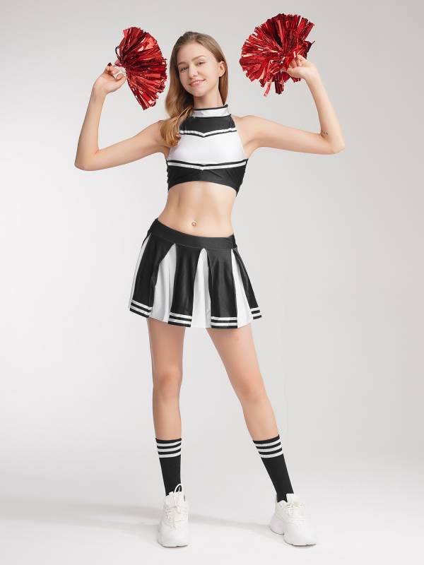 Women 2Pcs Cheerleading Costume Crop Top with Mini Pleated Skirt Set thumb