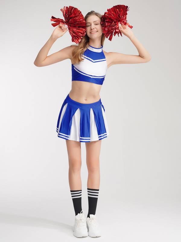 Women 2Pcs Cheerleading Costume Crop Top with Mini Pleated Skirt Set thumb