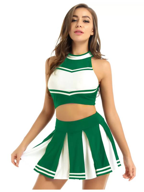 Women 2Pcs Cheerleading Costume Crop Top with Mini Pleated Skirt Set thumb