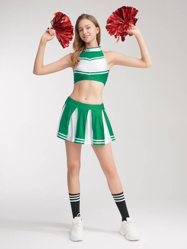 Women 2Pcs Cheerleading Costume Crop Top with Mini Pleated Skirt Set thumb