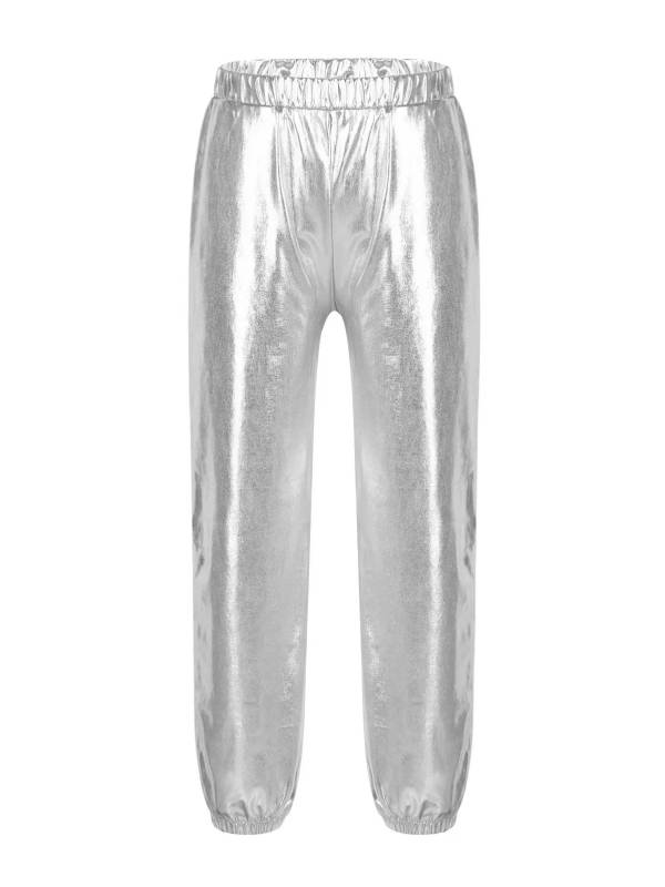 Kids Girls Glossy Metallic Elastic Waist Dance Pants thumb