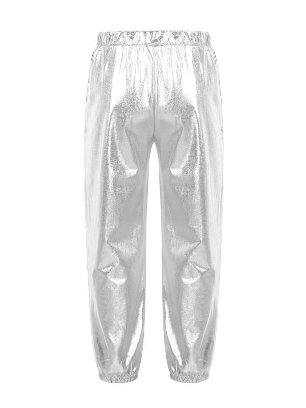 Kids Girls Glossy Metallic Elastic Waist Dance Pants thumb