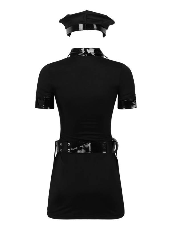 Women 5pcs V Neck Short Sleeves Bodycon Mini Dress Police Costume Set thumb