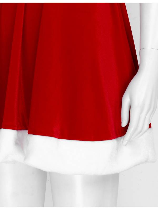 Women A-line Velvet Sleeveless Christmas Santa Dress with Hat and Belt thumb