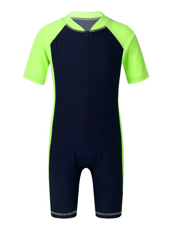 Kids Boys Girls One-piece Swim Short Sleeves Zippered Wetsuit Swimsuit thumb