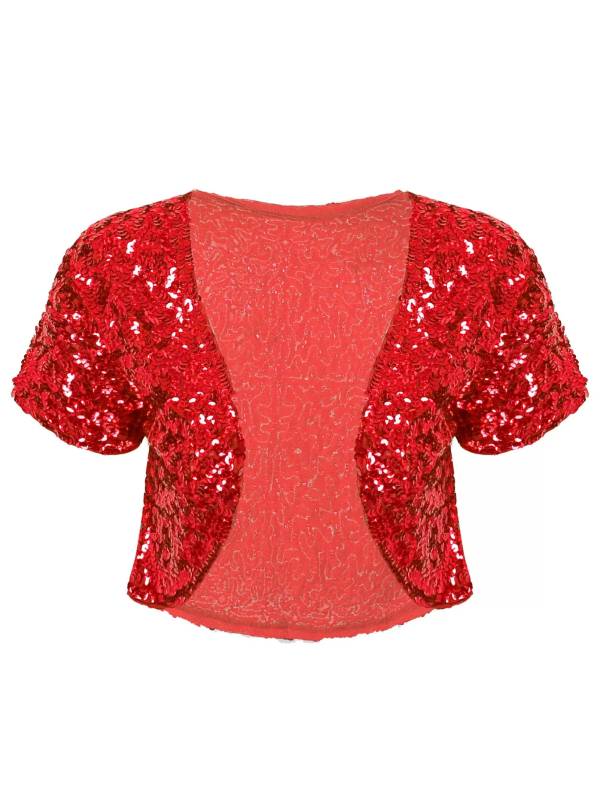 Women Sequin Cropped Jacket Shrug Glitter Waistcoat Cardigan thumb