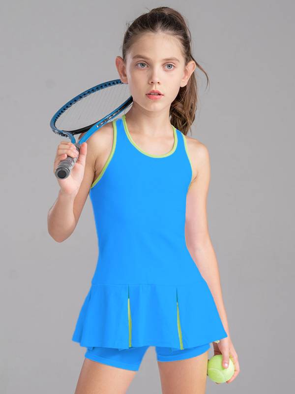 Kids Girls 2Pcs Sleeveless Sport Dress and Shorts Tennis Sets thumb