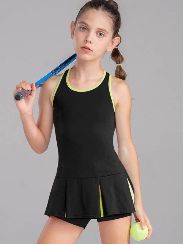 Kids Girls 2Pcs Sleeveless Sport Dress and Shorts Tennis Sets thumb