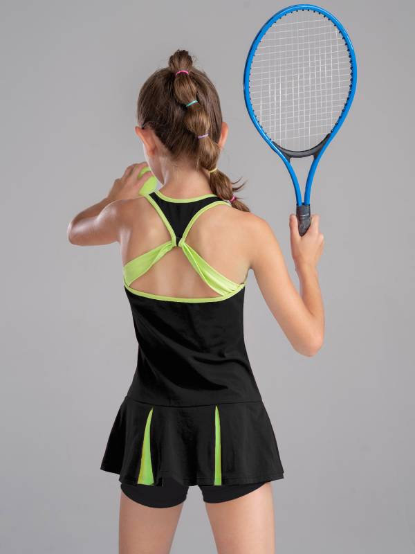 Kids Girls 2Pcs Sleeveless Sport Dress and Shorts Tennis Sets thumb