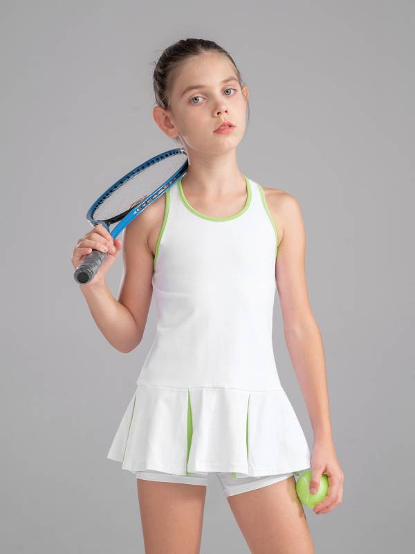 Kids Girls 2Pcs Sleeveless Sport Dress and Shorts Tennis Sets thumb