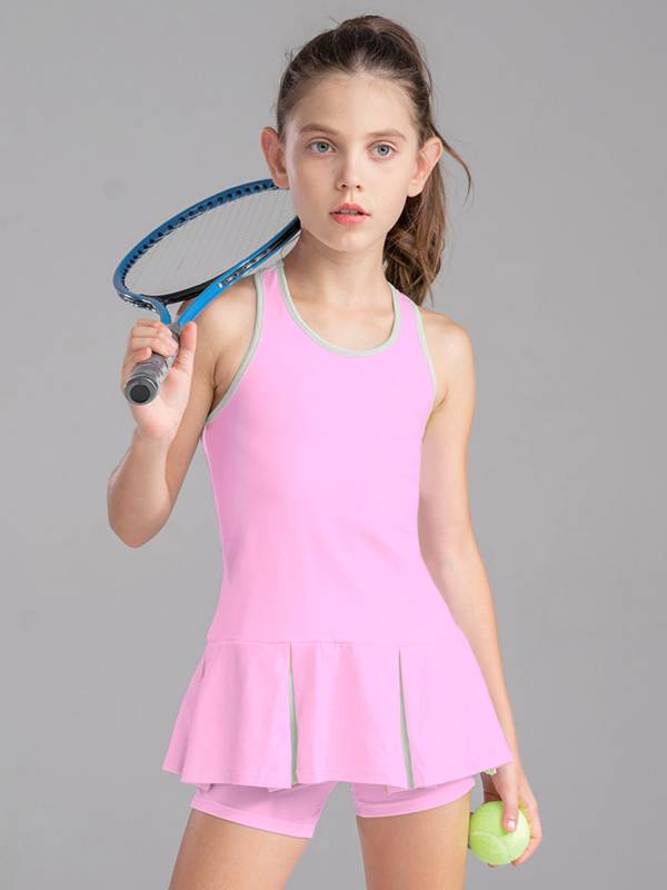 Kids Girls 2Pcs Sleeveless Sport Dress and Shorts Tennis Sets thumb