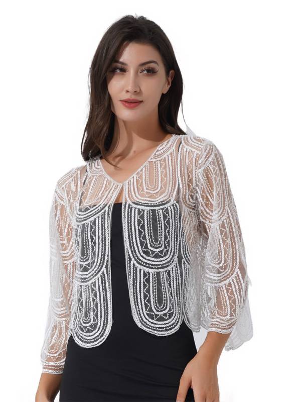 Women Sequin Hollow Lace Bolero thumb