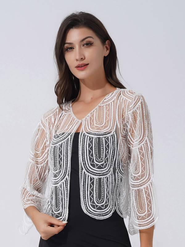 Women Sequin Hollow Lace Bolero thumb