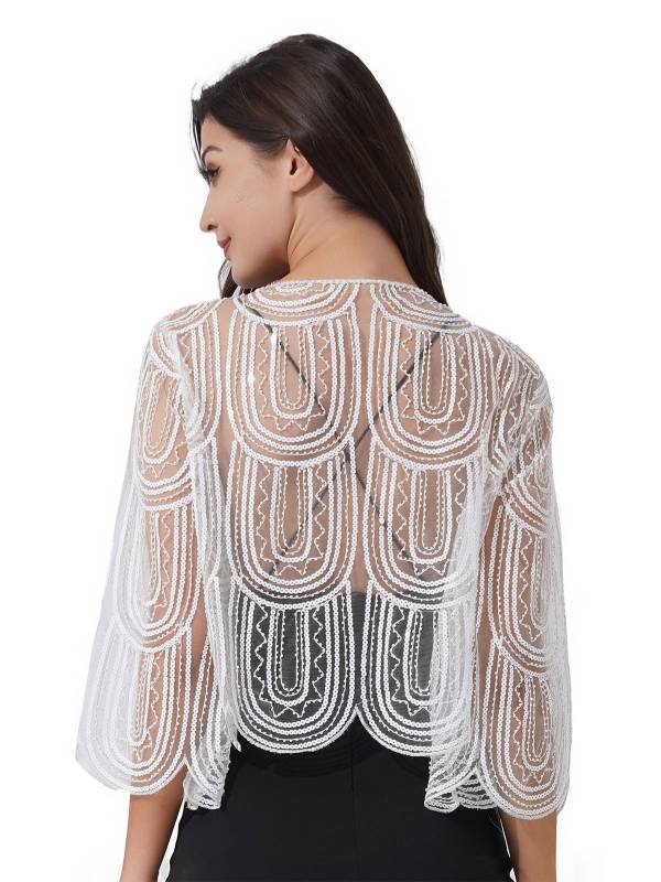 Women Sequin Hollow Lace Bolero thumb