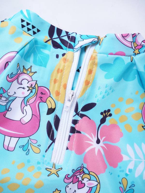 Kids Girls 2pcs Unicorn Print Rash Guard and Briefs Swimsuit Set thumb