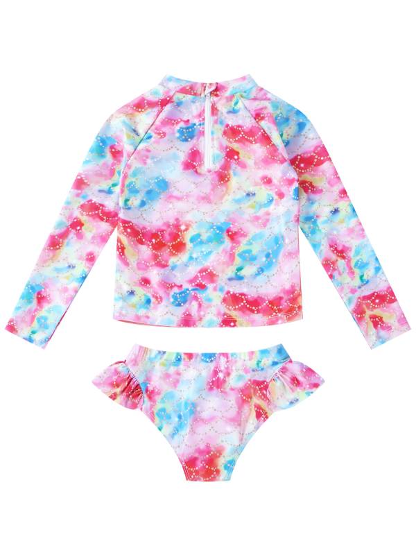 Kids Girls 2pcs Unicorn Print Rash Guard and Briefs Swimsuit Set thumb