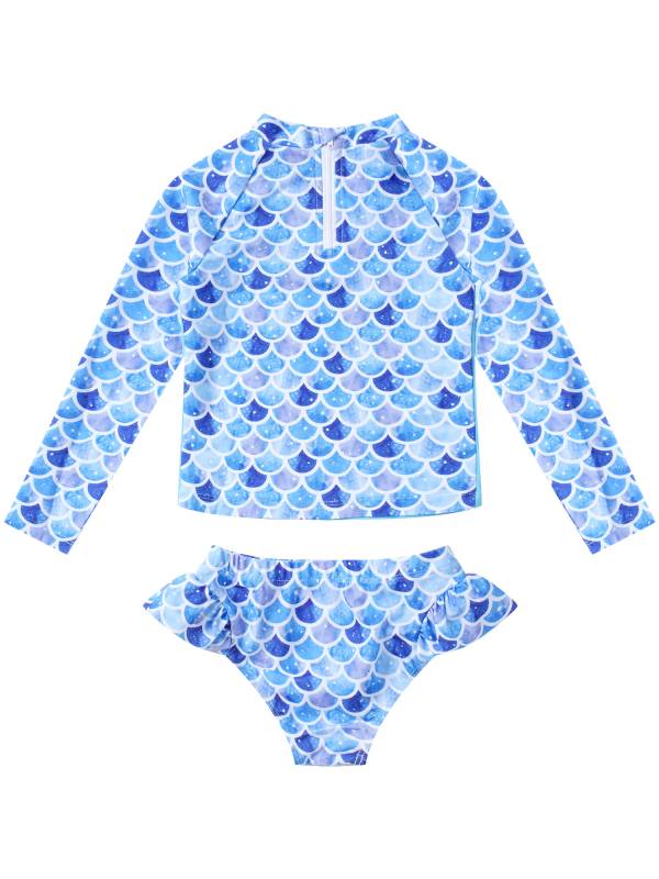 Kids Girls 2pcs Unicorn Print Rash Guard and Briefs Swimsuit Set thumb