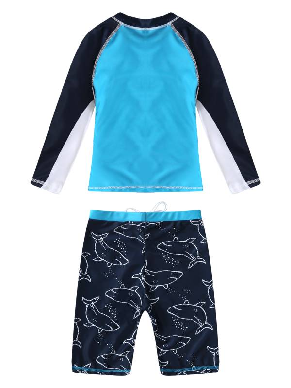 Kids Boys 2pcs Long Sleeves Cartoon Shark Print Swimming Set thumb