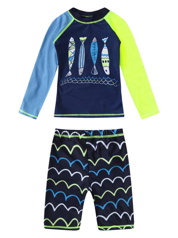 Kids Boys 2pcs Long Sleeves Cartoon Shark Print Swimming Set thumb