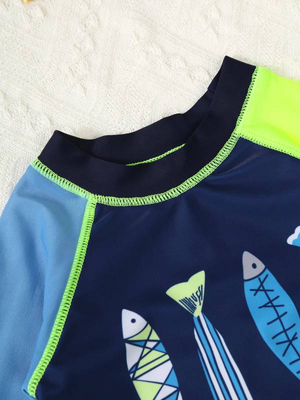 Kids Boys 2pcs Long Sleeves Cartoon Shark Print Swimming Set thumb