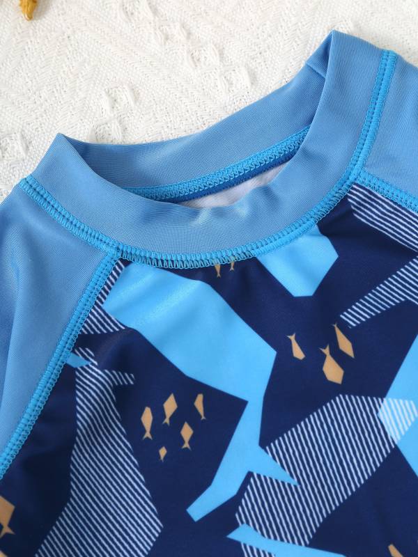 Kids Boys 2pcs Long Sleeves Cartoon Shark Print Swimming Set thumb