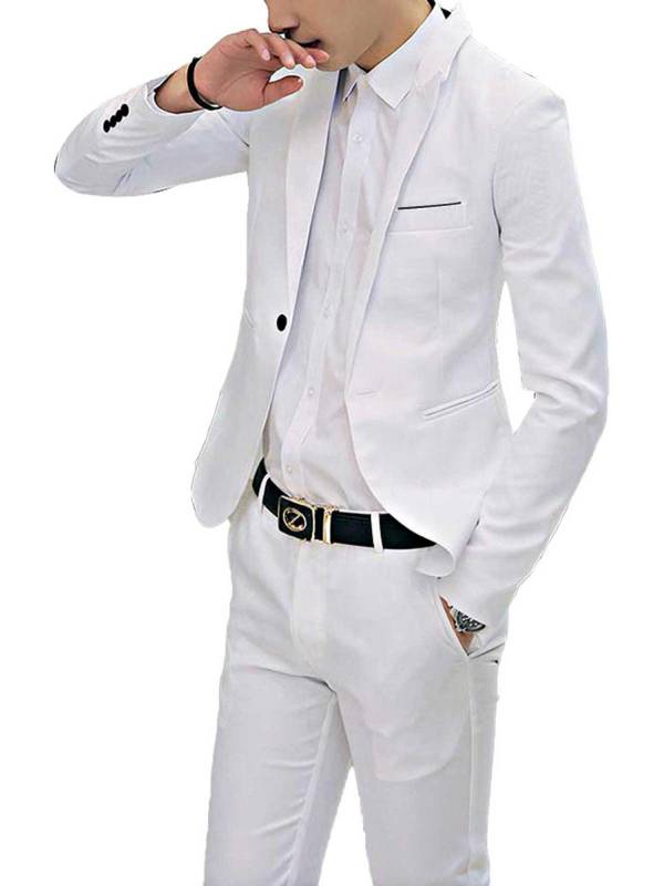 Men 2pcs One-Button Notch Lapel Long Sleeve Blazer Pants Gentleman Suit thumb