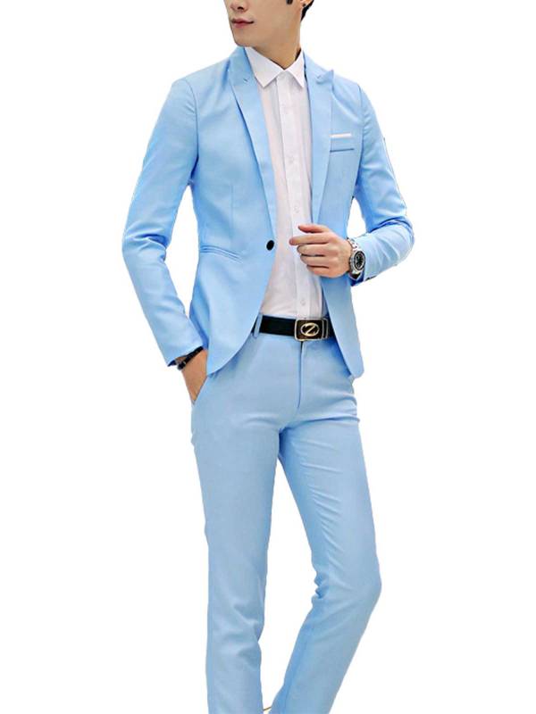 Men 2pcs One-Button Notch Lapel Long Sleeve Blazer Pants Gentleman Suit thumb