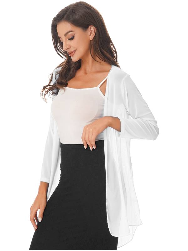 Women 3/4 Sleeve Chiffon Plus Size Cardigan High-Low Long Shrug thumb